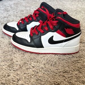 Nike Air Jordan Black White Red Mid-Top Basketball Sneakers